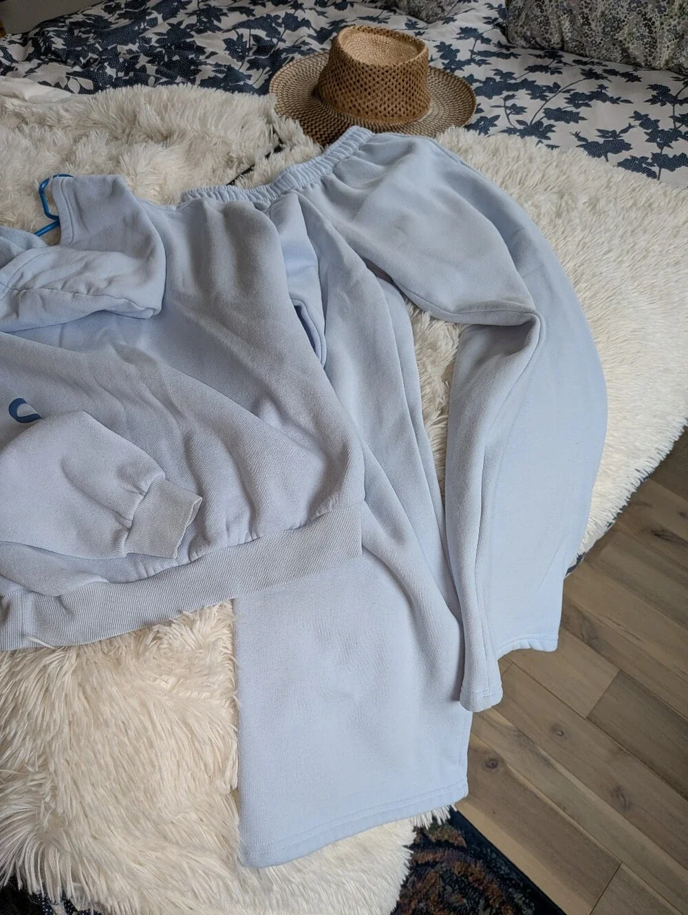 Edickted Light Blue Hooded Sweatshirt with Blue Ribbon Accents, Set Sz S